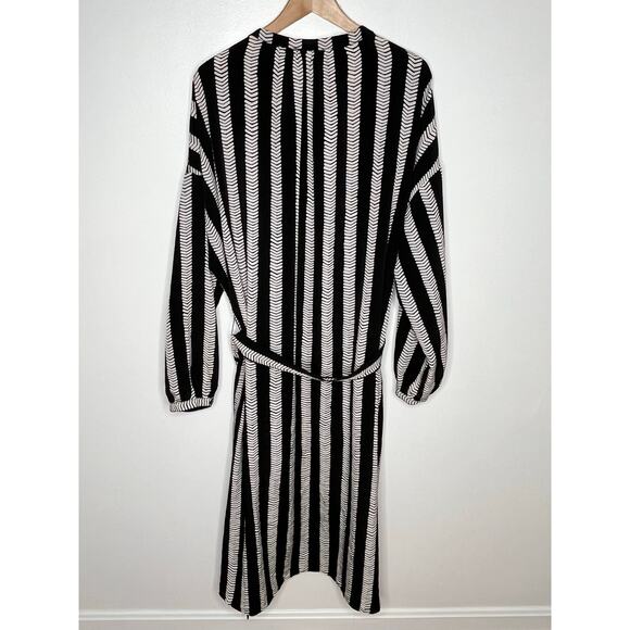 Dubgee By Whoopi Womens Long Sleeve Shirt Dress 3X Black Stripe Belted Pockets - Picture 10 of 11